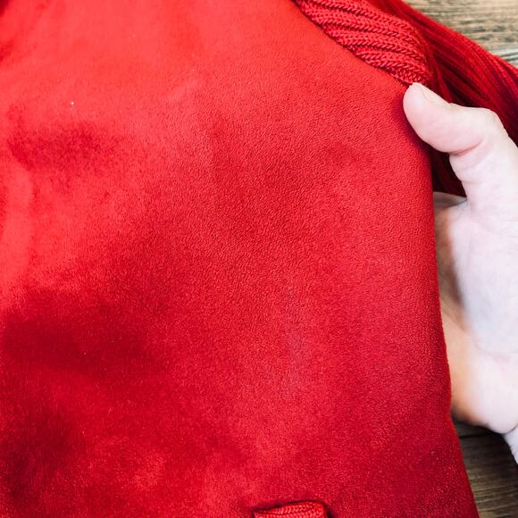 Y2K Cherry Red Faux Suede Leather Jacket Hooded Knit Vintage Faux Fur - Picture 10 of 11